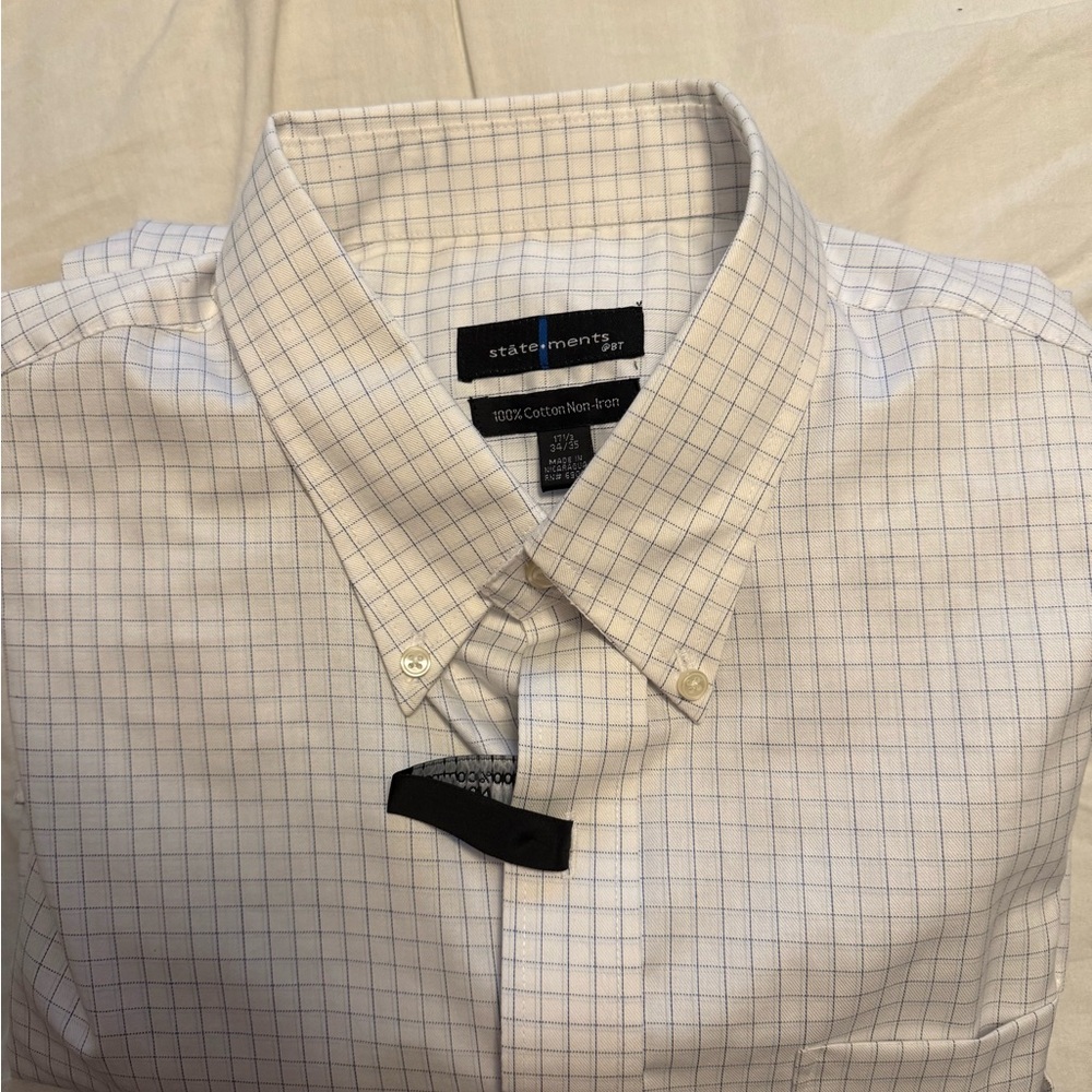 Men's White Checkered Button-Down Shirt - Picture 2 of 4